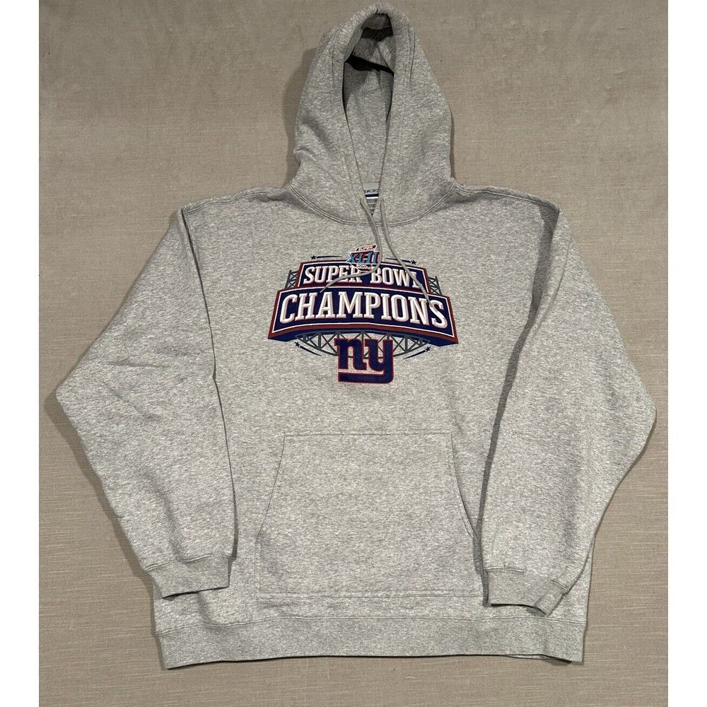 NWOT Reebok New York Giants Hoodie Sweatshirt 2008 Super Bowl Champions Grey 2XL